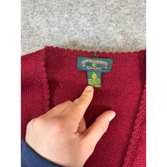 VTG Charter Club Petites Wool Floral Cardigan Womens Large Red Cottagecore 90s - Picture 4 of 10